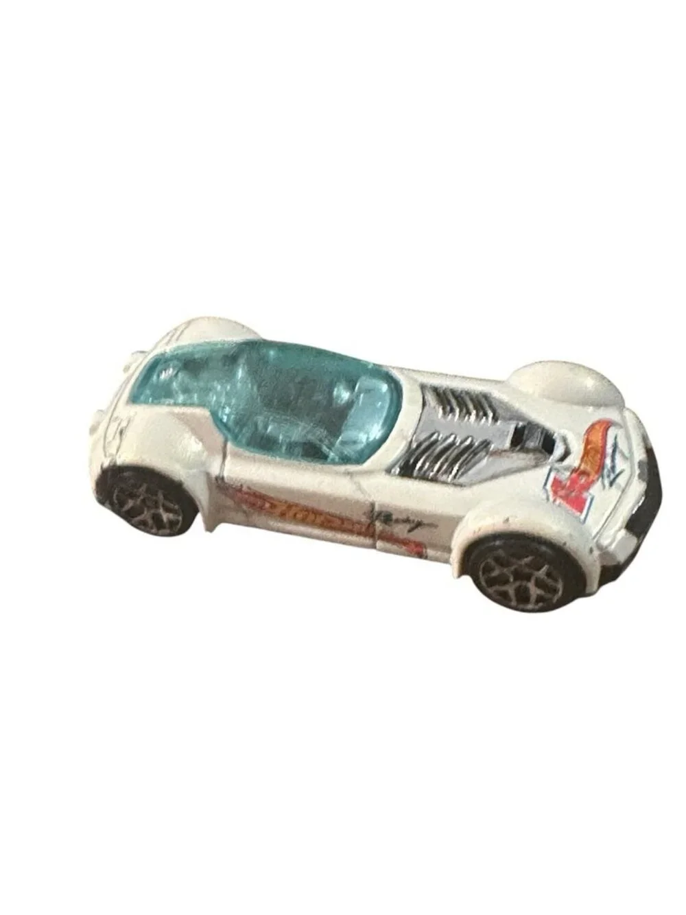 Vintage 2001 Mattel Hot Wheels White Ballistik Racing 1:64 Diecast Car Loose